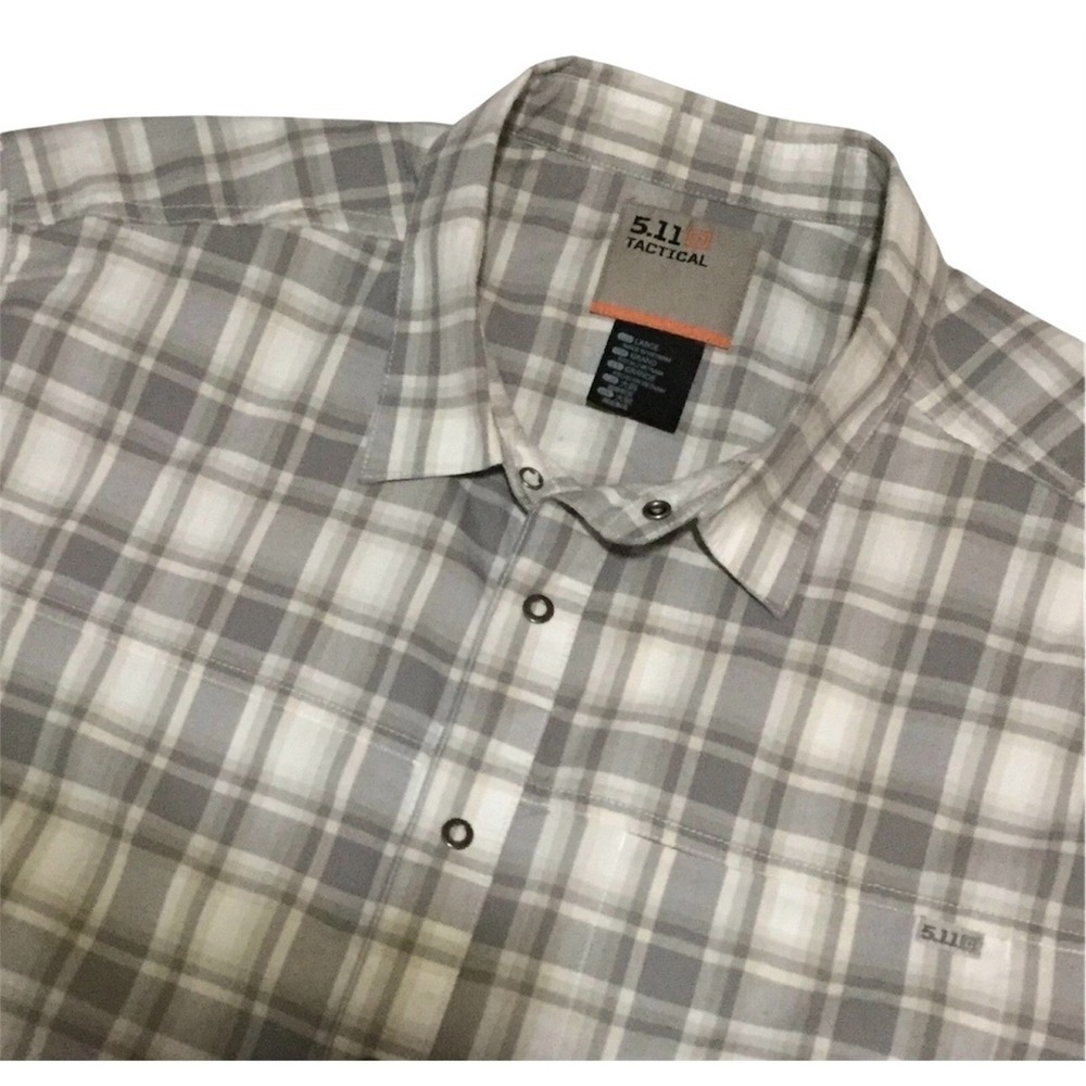 5.11 Tactical Shirt Mens Large Grey Plaid Snap Button Short Sleeve Outdoor Work